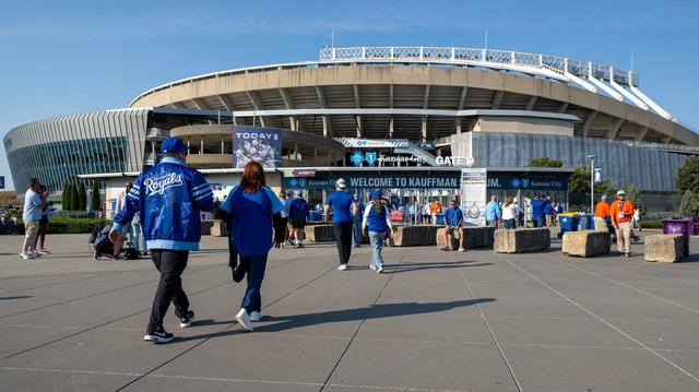 Fans streamed into the stadium before Game 3 of the American League Division Series on Wednesday, Oct. 9, 2024, at Kauffman Stadium in Kansas City.